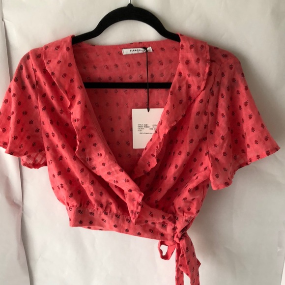 Glamorous Coral Rosebud Cropped Wrap Top Size 12 NWT - Picture 5 of 11